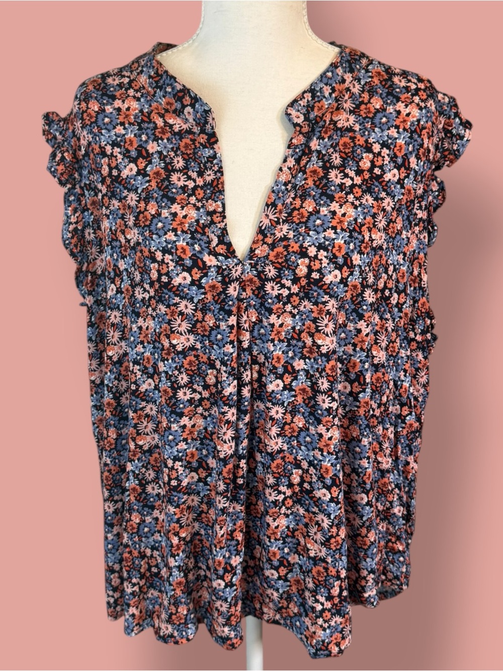 NEW Universal Thread Floral Flutter Sleeve V-Neck Blouse - Multicolor - Size XXL